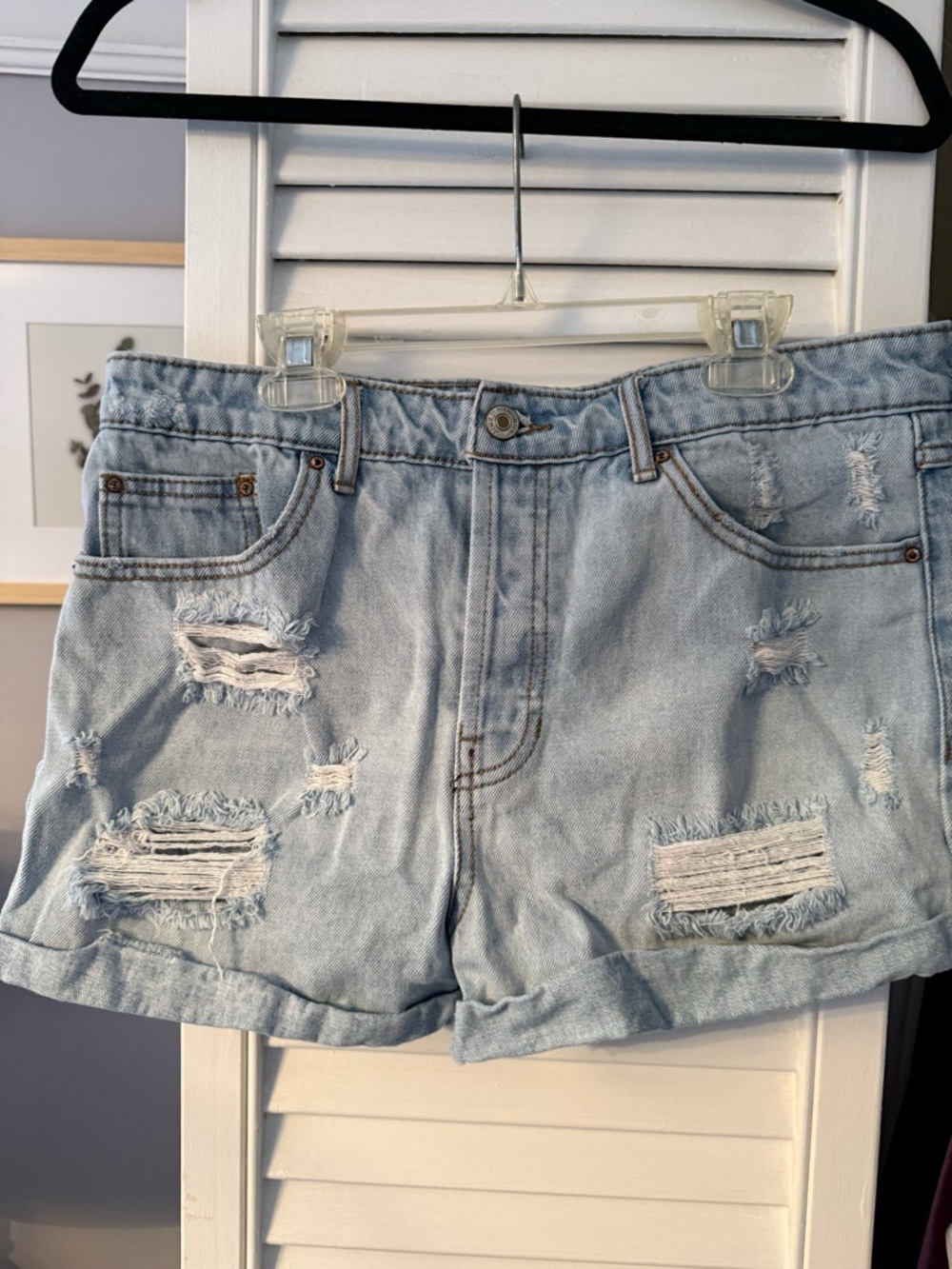 Forever 21 Light Blue Distressed Denim Shorts